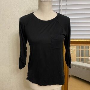DNA Couture black 3/4 sleeve sheer back hi low top, Sz. S